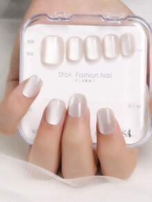 10pcs Short Square Glitter Fake Nail & 1pc Nail File & 1sheet Tape - Yellow - View 5