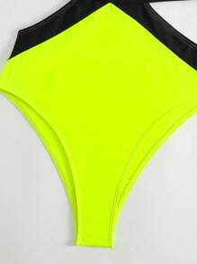 Summer Beach Color Block Cut-Out Neon One Piece Swimsuit Bathing Suit - Multicolor - View 4