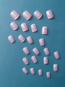 Elevate Your Style With24pcs Short Square Press-On Nails With Ultimate French Full Coverage Nail SetFor Women & Girl - Multicolor - View 2