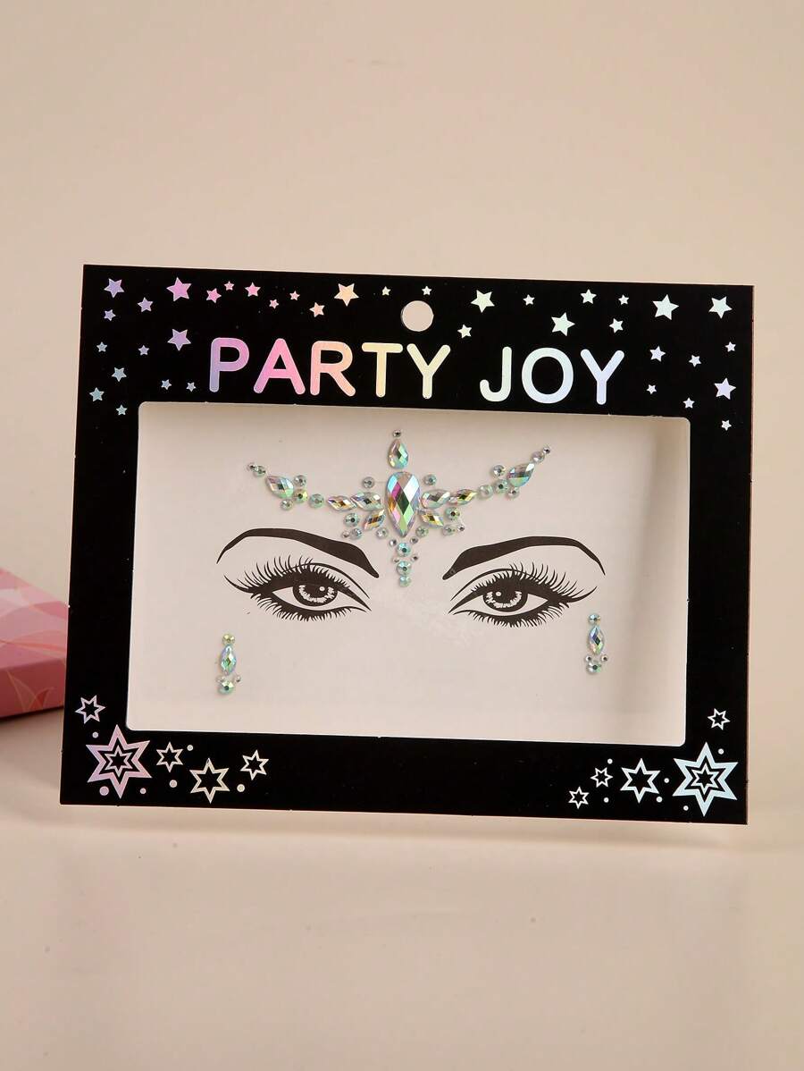 Party Joy 1 hoja Pegatina tatuaje facial con diamante de imitación - Multicolor - Ver 1