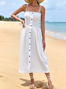 EURMUSE Button Front Cami Dress - White - View 4