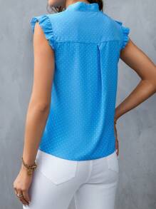 SHEIN Clasi Áo sơ mi nữ Xù Thắt nơ trước Chấm bi Thanh lịch - Màu xanh nhạt - Xem 2