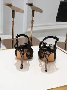 Fall/Winter Fashionable Slingback Pumps For Women, Lace Ruffle Trim Stiletto Heeled Pumps,Elegant,Party