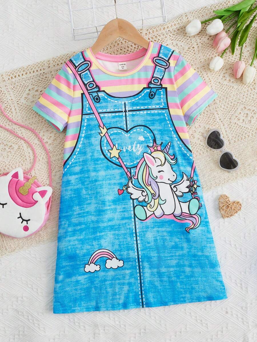 SHEIN Vestido De Cuello Redondo Para Niñas Tween Con Diseño De ...