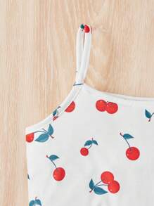 SHEIN Young Girl Cherry Print Lettuce Trim PJ Set - Multicolor - View 3