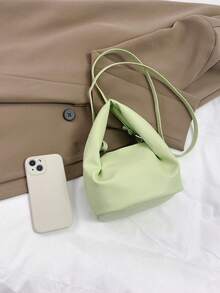 Túi Vải Xếp Mini Da PU Dập Nổi Màu Xanh Lá Thời Trang - màu xanh lá - Xem 5