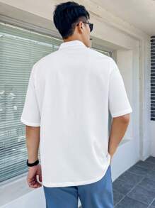 SHEIN X HATTAN Manfinity Fever City Men Solid Plain Button Up Basic 90s Short Sleeve Shirt For Boyfriend Gift, Work - White - View 4