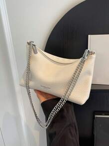 Túi đeo vai dây xích đơn giản thời trang thu đông 2026, túi đeo chéo nhỏ dành cho nữ, túi cầm tay đa năng tiện dụng, túi vuông mini thanh lịch. - trắng - Xem 5