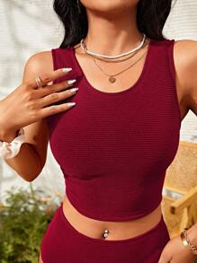 纯色高腰比基尼套装夏季海滩