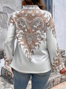 SHEIN VCAY Plus Paisley Print Button Front Shirt - White - View 2