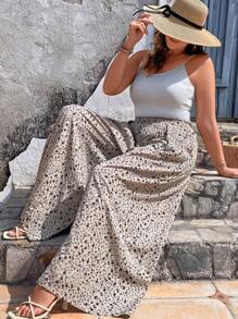 SHEIN VCAY Plus Allover Floral Print Wide Leg Trousers - Multicolor - View 5