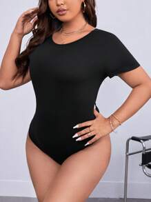 SHEIN Privé Plus Twist Back Cut Out Bodysuit - Black - View 2