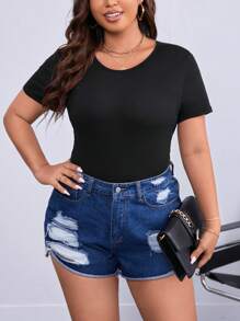 SHEIN Privé Plus Twist Back Cut Out Bodysuit - Black - View 5