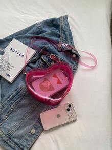 Mini Novelty Bag Clear Design Heart Shaped pink . The Best Valentines' gifts For Girlfriend Lady & Woman. Perfect for Shopping, Daily Use - Pink - View 5