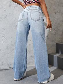 Ripped Wide Leg Jeans - Light Wash - View 2