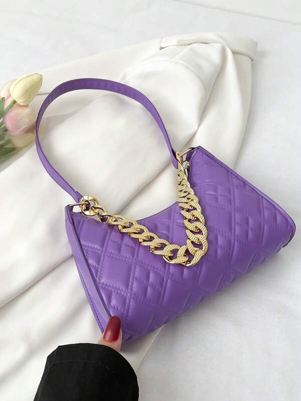 Small Bag Solid Color Quilted Chain Decor