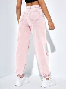 Ripped Cut Out Jogger Jeans - Baby Pink - View 2