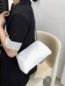 Medium Crossbody Bag Solid Colour Polyester - White - View 7