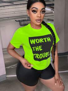 Slaydiva Camiseta con estampado de slogan - Verde Lima - Ver 5