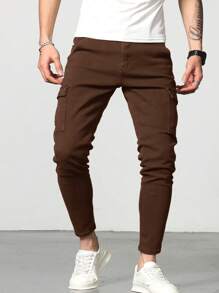 Manfinity LEGND Nam Quần jean chở hàng Bông Túi nắp bên cạnh - Cà phê nâu - Xem 3