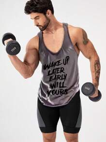 Manfinity Boxing Playera de hombre sin mangas tipo nadadora con eslogan gráfico para deportes y ejercicios - Púrpura polvoriento - Ver 4