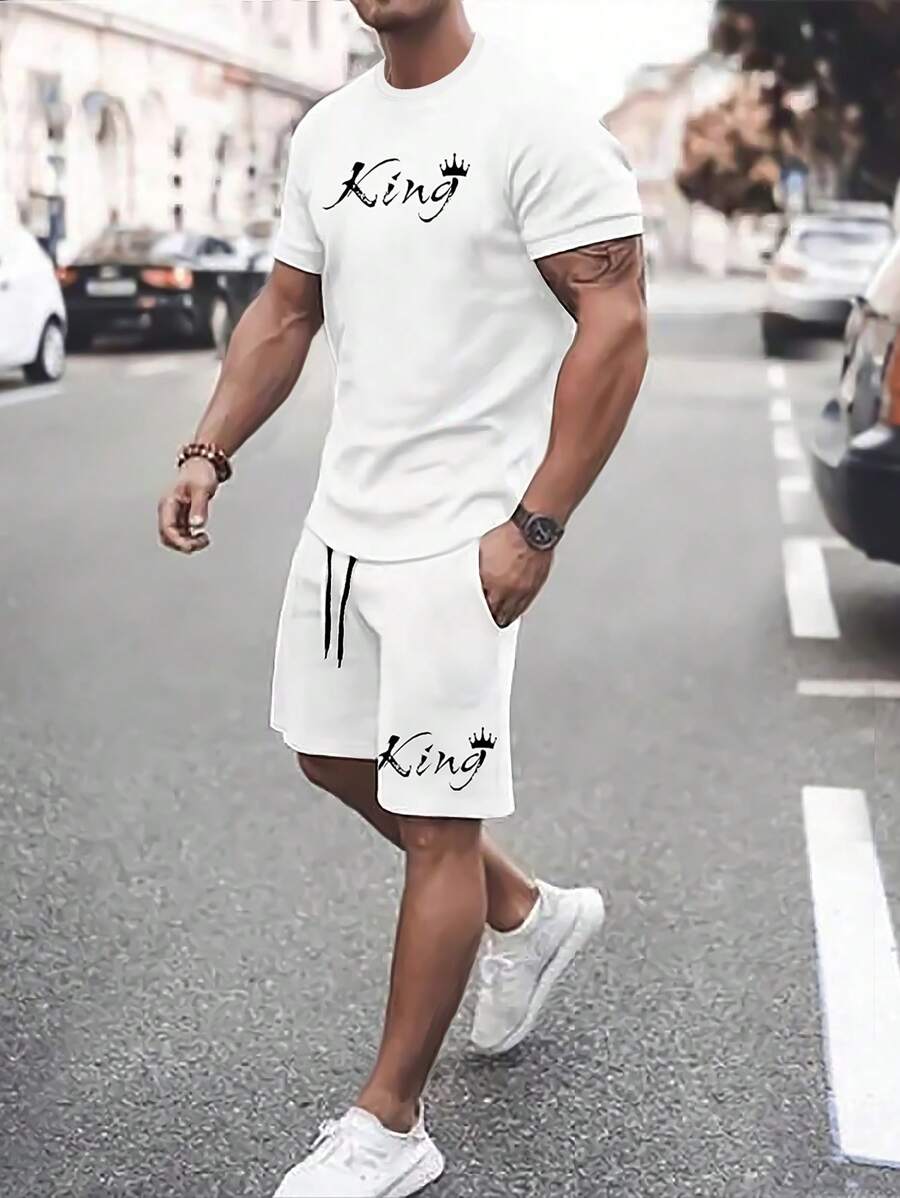 Manfinity Homme Bộ hai mảnh Nam Dây kéo Túi Lá thư Giải trí - trắng - Xem 1