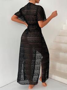 Kimono Nữ Dây kéo màu trơn - màu đen - Xem 2