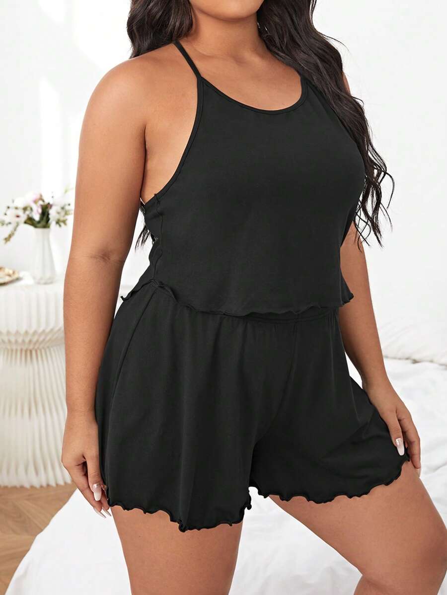 Plus Salad Trim Cami Top & Short Bộ PJ / Bộ Pyjama - màu đen - Xem 1