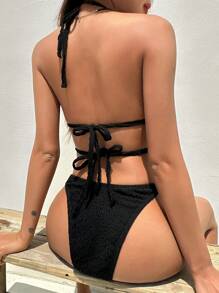 DAZY 環鏈掛脖三角杯比基尼泳裝 - 黑色 - 查看 7