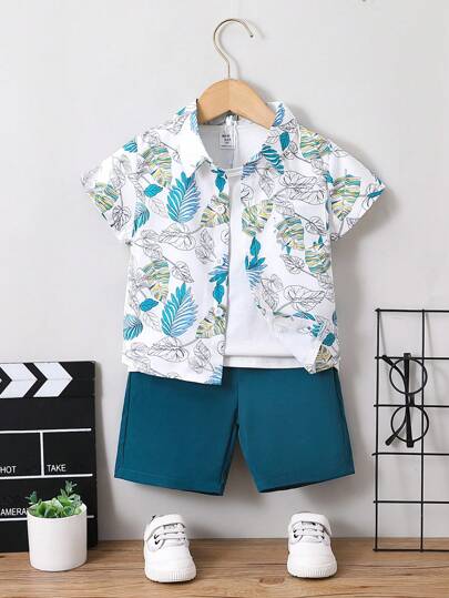 SHEIN Kleinkind Jungen Tropenmuster, Shirt mit & Shorts mit ohne T-Shirt