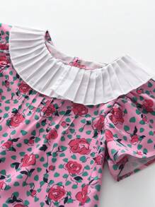 Kleinkind Mädchen Kleid mit Blume Muster, Rüschenbesatz,