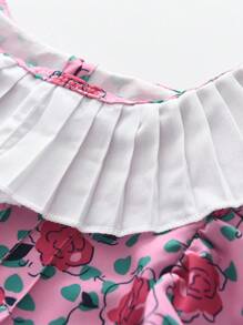Kleinkind Mädchen Kleid mit Blume Muster, Rüschenbesatz,