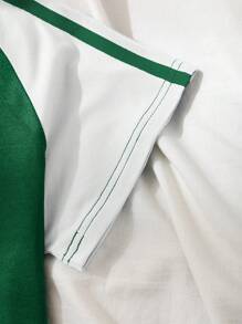 SHEIN EZwear 字母圖案拼接插肩袖T恤 - 彩色 - 查看 4