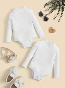 SHEIN 寶寶女孩2入組菜葉邊紋織身衣 - 白色 - 查看 1