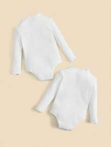 SHEIN 寶寶女孩2入組菜葉邊紋織身衣 - 白色 - 查看 2