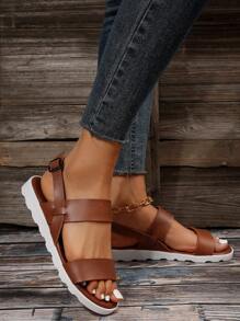 女性搭扣裝飾運動時尚戶外棕色的露跟運動涼鞋 - 棕色 - 查看 4