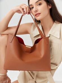 BizChic Túi Xách tay Nữ màu trơn - màu nâu - Xem 4