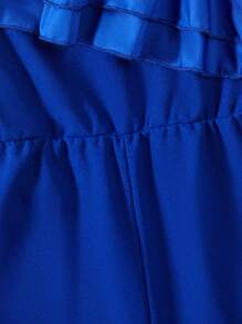 SHEIN Girls Asymmetrical Neck Ruffle Trim Flare Leg Jumpsuit - Blue - View 3