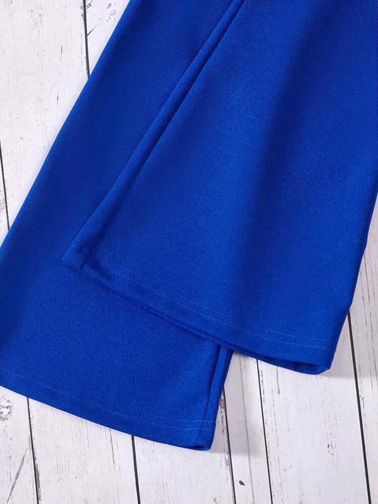 SHEIN Girls Asymmetrical Neck Ruffle Trim Flare Leg Jumpsuit - Blue - View 4