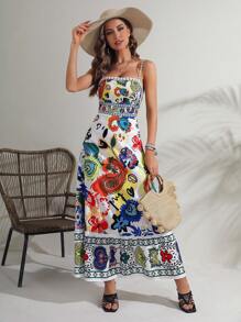 SHEIN VCAY Floral Print Cami Dress - Multicolor - View 3