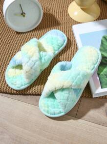 時尚拖鞋適用於女士紮染交叉毛茸茸臥室拖鞋