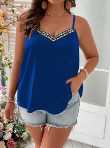 SHEIN LUNE Áo hai dây Plus Size Ruy băng Hình học Giải trí - Xanh đậm - Xem 1