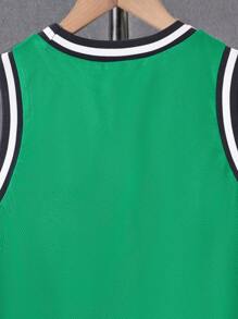 SHEIN Juego De Camiseta De Baloncesto Con Gráficos De Letras Y Ribetes De Rayas Para Niños Preadolescentes - Verde - Ver 8