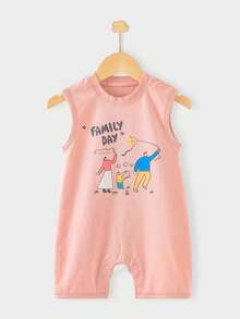 嬰兒卡通圖案連身短褲 - 藕粉色 - 查看 1