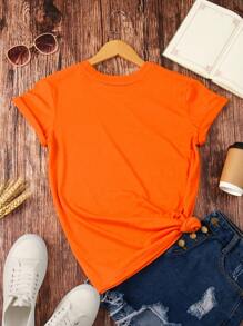 SHEIN LUNE 標語圖案T恤 - 橘色 - 查看 2