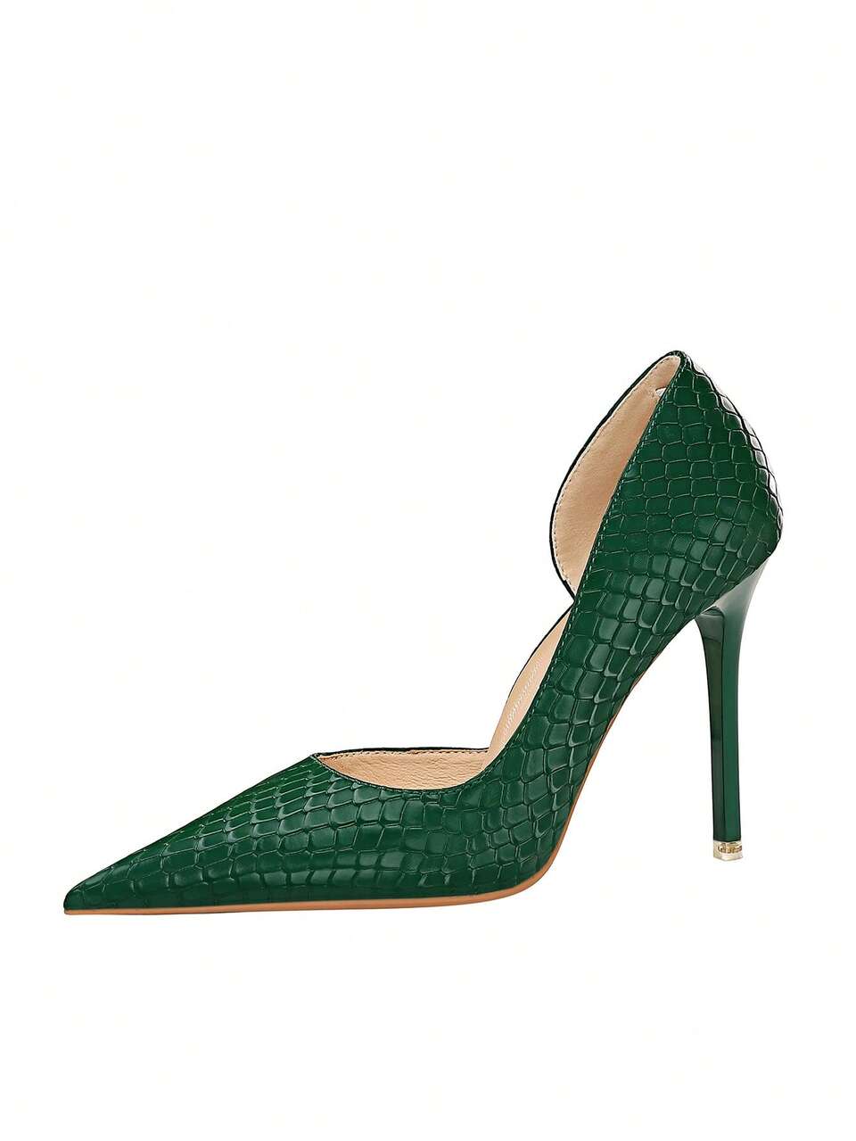 Fashion Green Pumps For Women, Crocodile Embossed Point Toe Stiletto Heeled Court Pumps, Elegant,Pointed Heels
