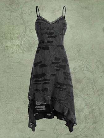 Ripped Ruffle Hem Cami Dress