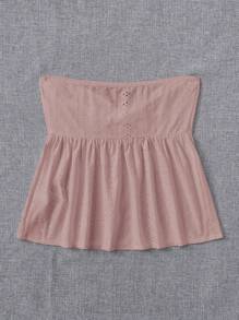 SHEIN EZwear 前扭結網眼刺繡抹胸上衣 - 藕粉色 - 查看 2