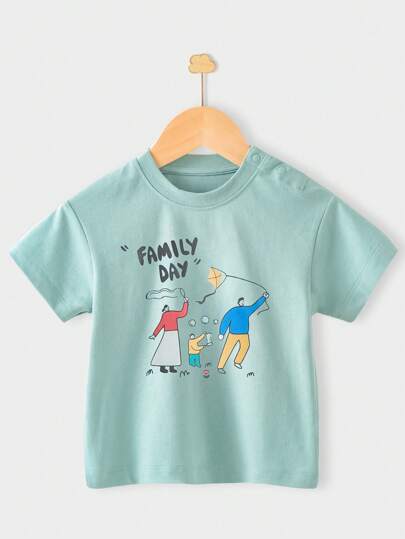 Baby Cartoon & Letter Graphic Tee