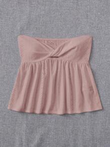 SHEIN EZwear 前扭結網眼刺繡抹胸上衣 - 藕粉色 - 查看 3